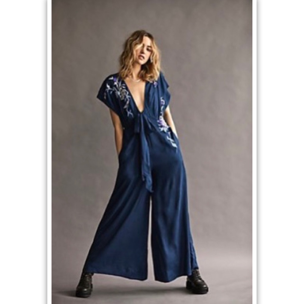 Free People In the Mood for Love Jumpsuit in Midnight Blue XS/TP Unworn W/ Flaws